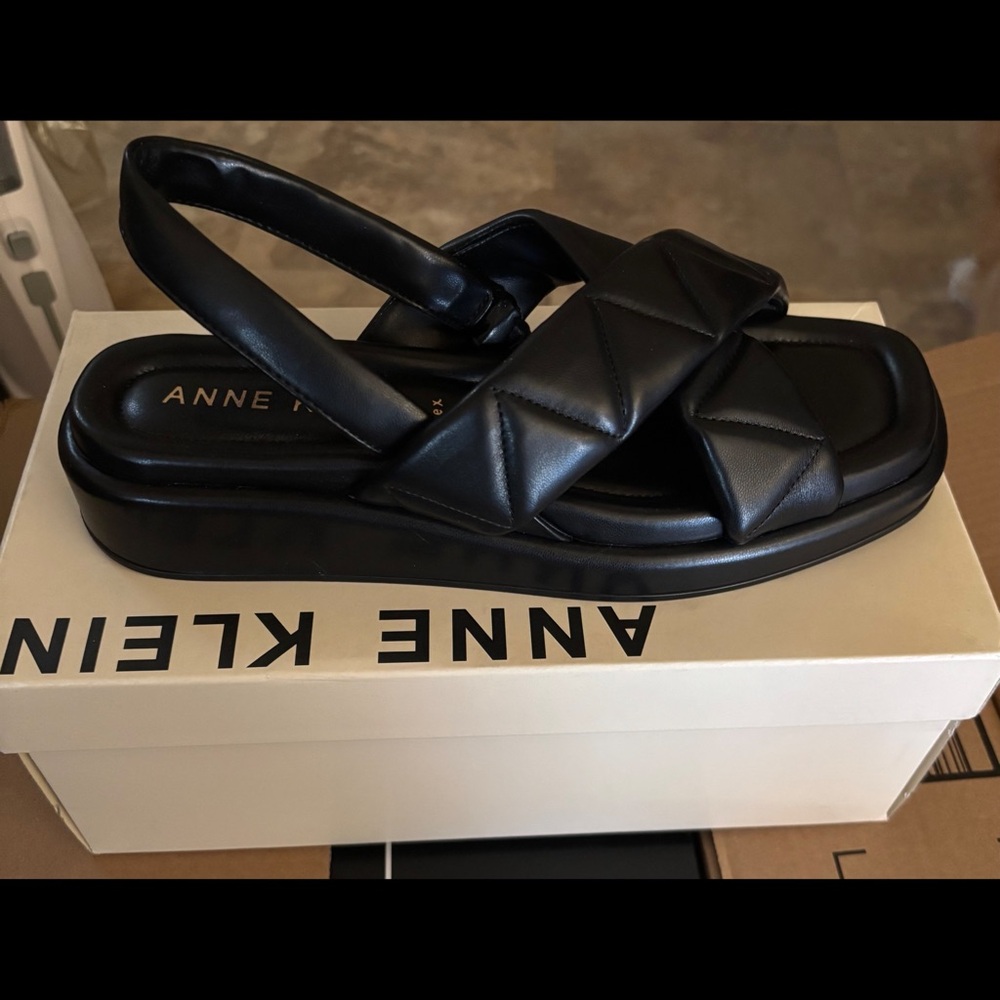 Anne Klein Black Quilted Sandals